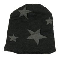 Tmavošedá melírovaná úpletová zateplená čepice s hvězdičkami Kids