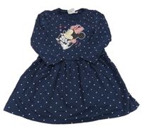 Tmavomodré puntíkaté teplákové šaty s Minnie Disney
