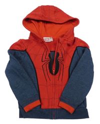 Tmavomodro-červená melírovaná propínací mikina s pavoukem - Spider-man a kapucí MARVEL