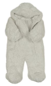 Bílá chlupatá zateplená kombinéza s kapucí s oušky George