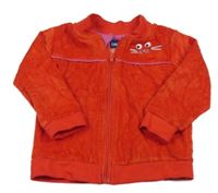 Červená sametová propínací mikina s kočičkou lupilu