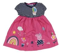 Nové - tmavorůžovo/tmavomodro-bílé šaty s Peppa Pig a pruhy St. Bernard