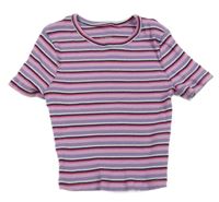Fialoovo-růžovo-černo-bílo-tmavorůžové pruhované žebrované crop tričko PRIMARK
