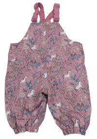 Starorůžové šusťákové laclové podšité kalhoty s jednorožci a kytičkami a muchomůrkami Next