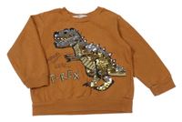 Hnědá mikina s dinosaurem s překlápěcími flitry H&M
