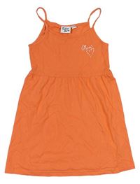 Oranžové bavlněné šaty s nápisem a srdíčkem 