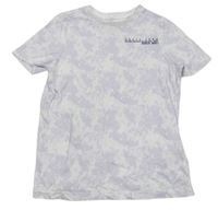 Fialovo-bílé batikované tričko s nápisy F&F