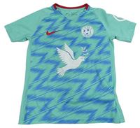Tyrkysovo-modré vzorované sportovní funkční tričko s potiskem Nike
