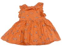 Korálové madeirové plátěné šaty s ptáčky a límečkem M&S