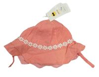 Růžový pruhovaný klobouk s puntíky a květy Mothercare