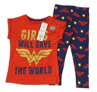 2set - Červené tričko s nápisem a logem + tmavomodré legíny - Wonder Woman George