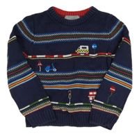 Tmavomodrý pruhovaný svetr s dopravními prostředky zn. Jarvis Archer