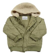 Khaki prošívaná šusťáková zateplená s huňatou kapucí Primark