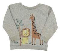 Šedá melírovaná mikina s žirafou a lvem zn. Dunnes