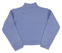 Modrý crop svetr s copánkovým vzorem a stojáčkem Name it