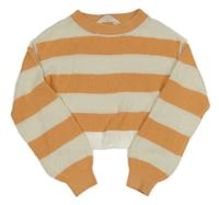 Oranžovo-krémový pruhovaný žebrovaný crop svetr H&M