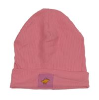 Růžová žebrovaná bavlněná čepice s nášivkou H&M
