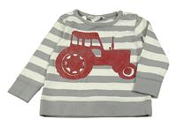 Nové - Šedo-smetanová pruhovaná mikina s traktorem H&M