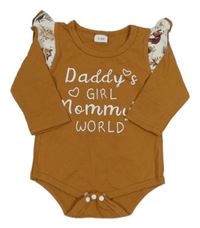 Hnědé body s nápisem a volánky