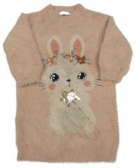 Starorůžové chlupaté svetrové šaty s králíkem s flitry C&A