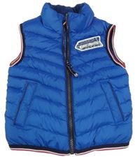 Modrá prošívaná šusťáková zateplená vesta s nášivkou Eat Ants