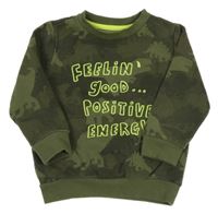 Khaki mikina s dinosaury a nápisem F&F