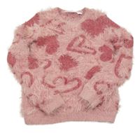 Starorůžový chlupatý svetr se srdíčky L&D