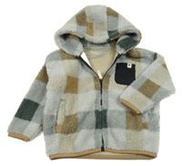 Šedo-hnědá kostkovaná chlupatá propínací mikina s kapucí F&F