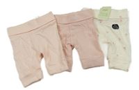 Nové - 3x lehké tepláky - světlerůžové + růžovo-bílé pruhované + smetanové květované M&S