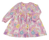 Růžové teplákové šaty s jednorožci a duhami F&F