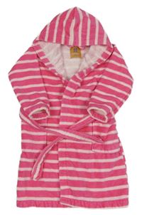 Tmavorůžovo-růžový pruhovaný froté župan s kapucí Manor