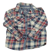 Tmavomodro-béžovo-červená kostkovaná košile Tu