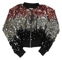 Růžovo-stříbrno-černá flitrová podšitá propínací crop mikina H&M