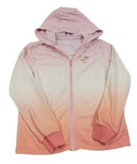 Růžovo-bílo-korálová ombré propínací mikina s palmami a kapucí F&F