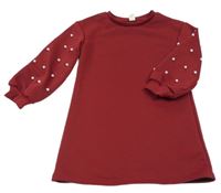 Vínové šaty s perlami na rukávech Shein