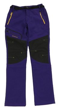 Fialovo-černé softshellové kalhoty s páskem