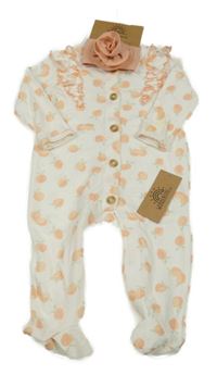 Nové - 2set - Smetanový overal s pomeranči a volánky + růžová čelenka