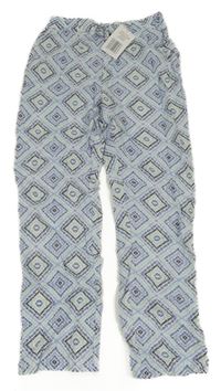 Nové - Bílo-modro-černé vzorované lehké kalhoty Alive