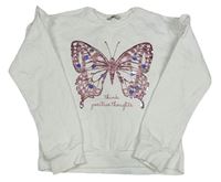 Bílá mikina s motýlem s flitry a volánky George