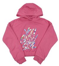 Tmavorůžová crop mikina s nápisem a kapucí Matalan