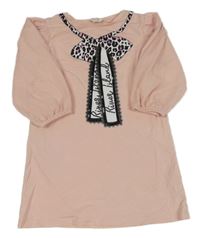 Růžové šaty s mašlí s flitry a tylovými rukávy River Island