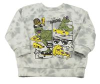 Bílo-šedá batikovaná mikina s dinosaury zn. Primark