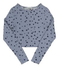 Světlemodrý žebrový lehký crop svetr se srdíčky New Look