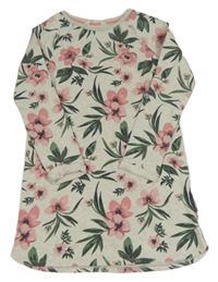 Šedo-zeleno-růžové květované teplákové šaty H&M