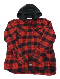 Červeno-černá kostkovaná košile s kapucí H&M