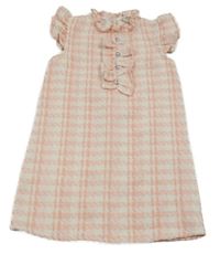 Bílo-růžové vzorované úpletové šaty s volánky River Island