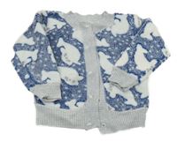 Modro-bílo-šedá chlupatá propínací mikina s duchy 