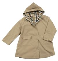 Béžová jarní šusťáková oboustranná bunda s kapucí 