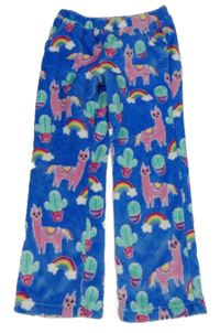 Modro-růžové plyšové tepláky s lamami 