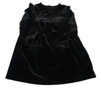 Černé třpytivé sametové šaty s volánky Dunnes